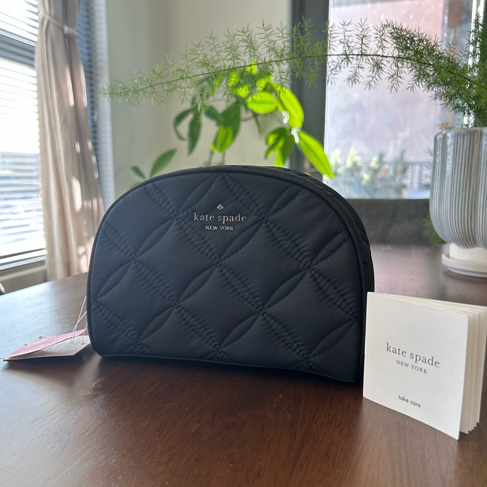 NWT - Kate Spade Medium Dome Jae Cosmetic Bag - Quilted Black